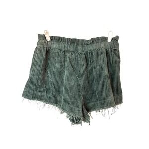 Urban Outfitters Corduroy Shorts Womens L Green Pull On Elastic‎ Waist Frayed